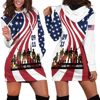 911 Memorial Hoodie Dress Patriot Day American Flag and Soldier Silhouette Honor and Remember - Wonder Print Shop