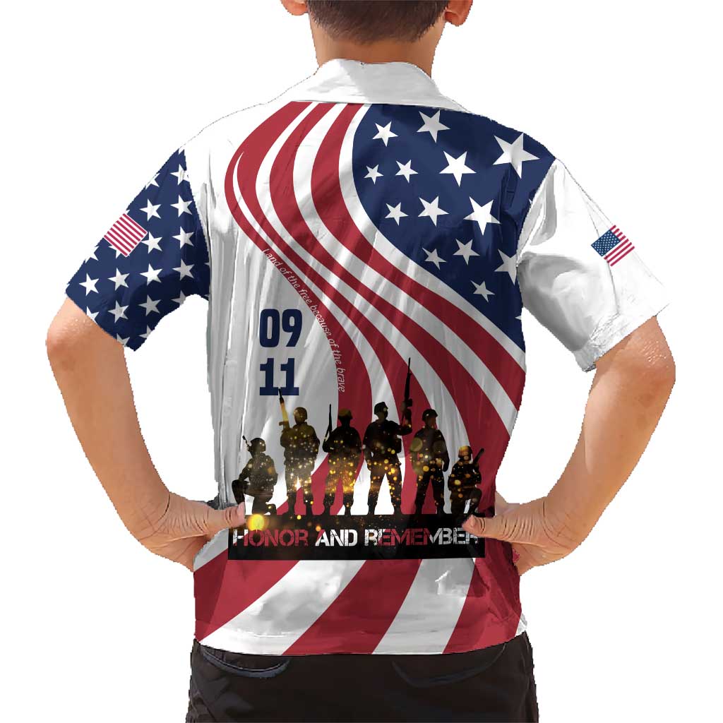 911 Memorial Kid Hawaiian Shirt Patriot Day American Flag and Soldier Silhouette Honor and Remember - Wonder Print Shop