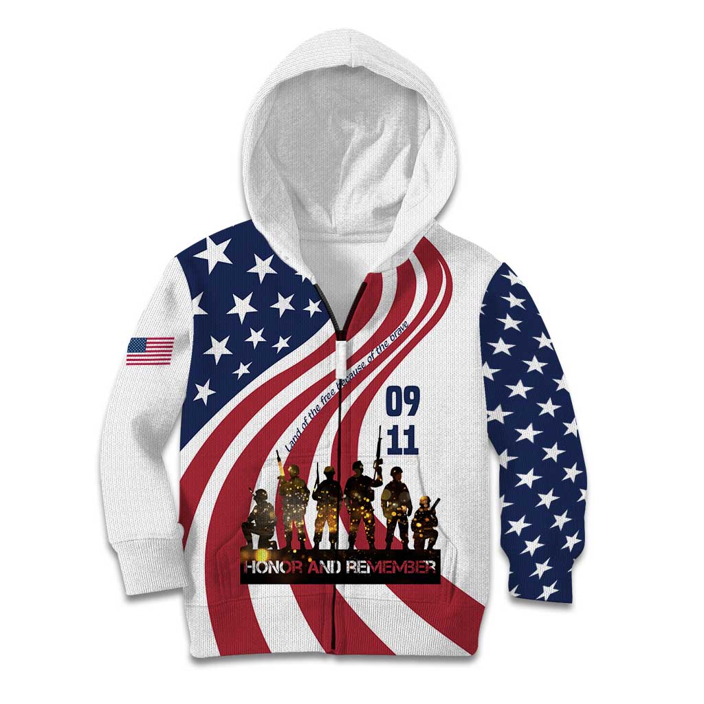 911 Memorial Kid Hoodie Patriot Day American Flag and Soldier Silhouette Honor and Remember - Wonder Print Shop