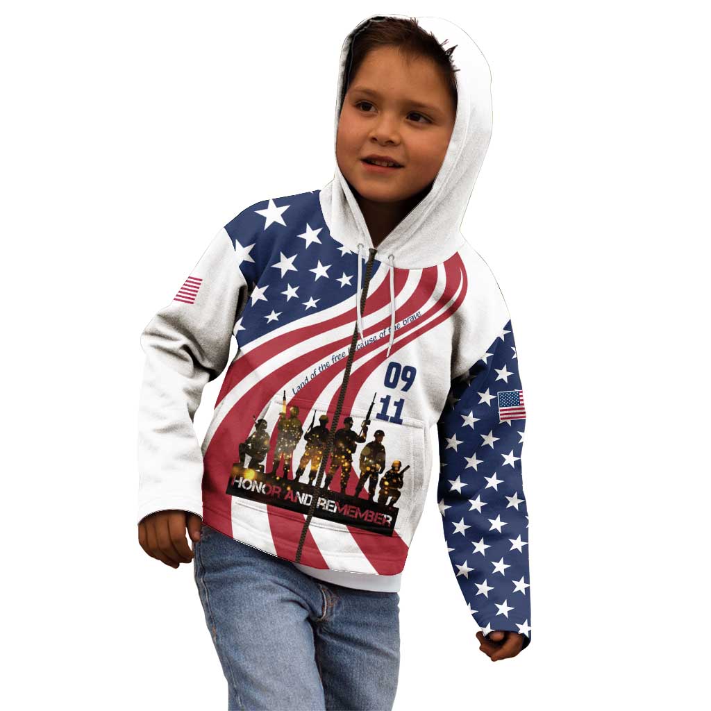 911 Memorial Kid Hoodie Patriot Day American Flag and Soldier Silhouette Honor and Remember - Wonder Print Shop