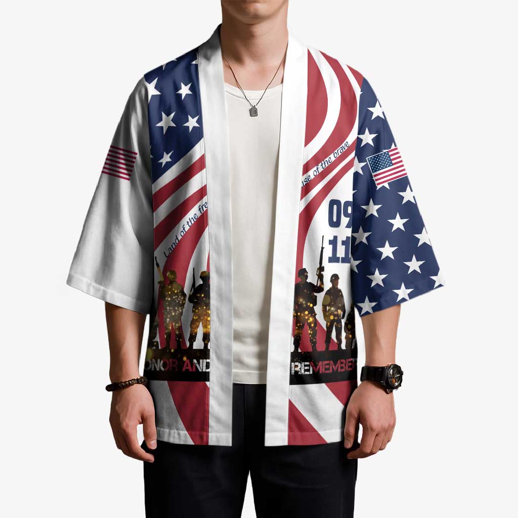 911 Memorial Kimono Patriot Day American Flag and Soldier Silhouette Honor and Remember - Wonder Print Shop