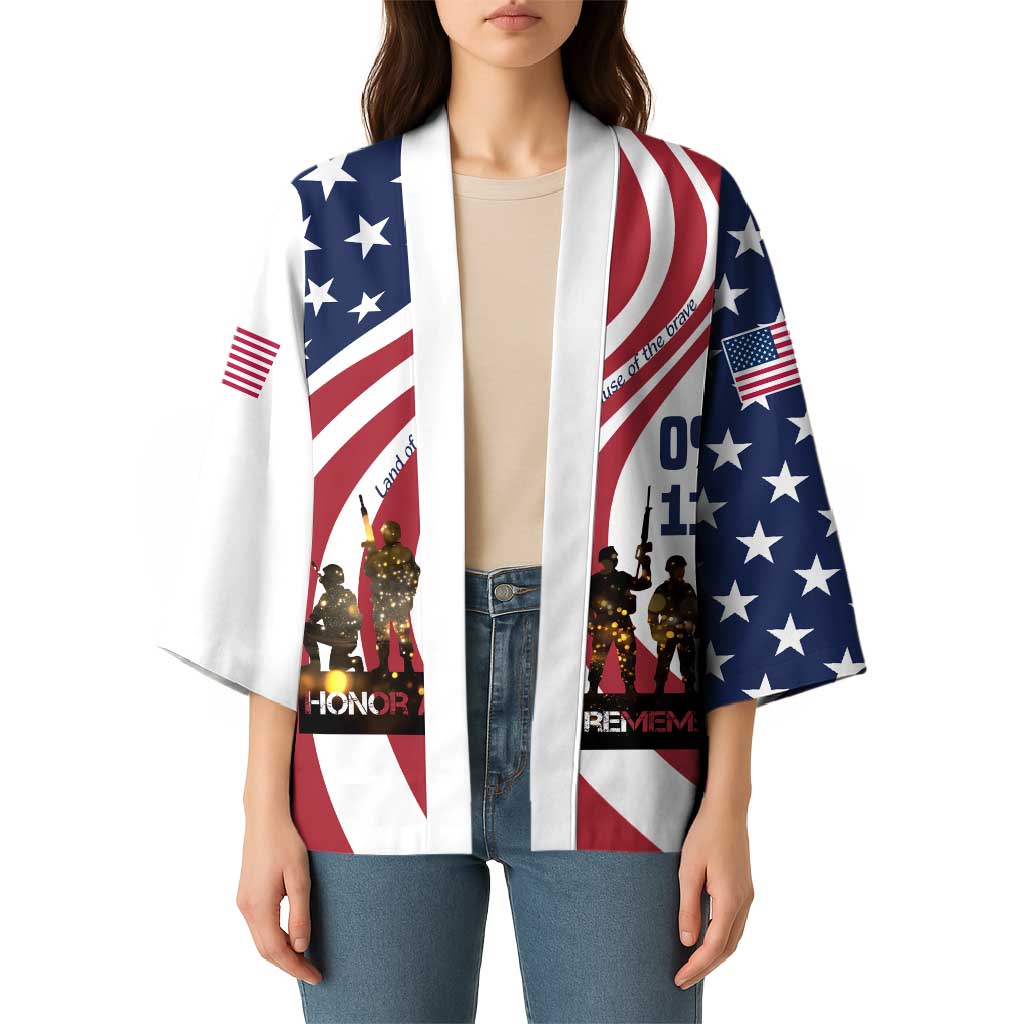 911 Memorial Kimono Patriot Day American Flag and Soldier Silhouette Honor and Remember - Wonder Print Shop