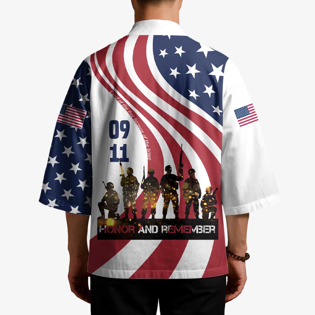 911 Memorial Kimono Patriot Day American Flag and Soldier Silhouette Honor and Remember - Wonder Print Shop