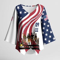 911 Memorial Kimono Sleeve Blouse Patriot Day American Flag and Soldier Silhouette Honor and Remember - Wonder Print Shop