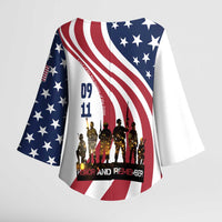 911 Memorial Kimono Sleeve Blouse Patriot Day American Flag and Soldier Silhouette Honor and Remember - Wonder Print Shop