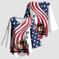 911 Memorial Kimono Sleeve Blouse Patriot Day American Flag and Soldier Silhouette Honor and Remember - Wonder Print Shop