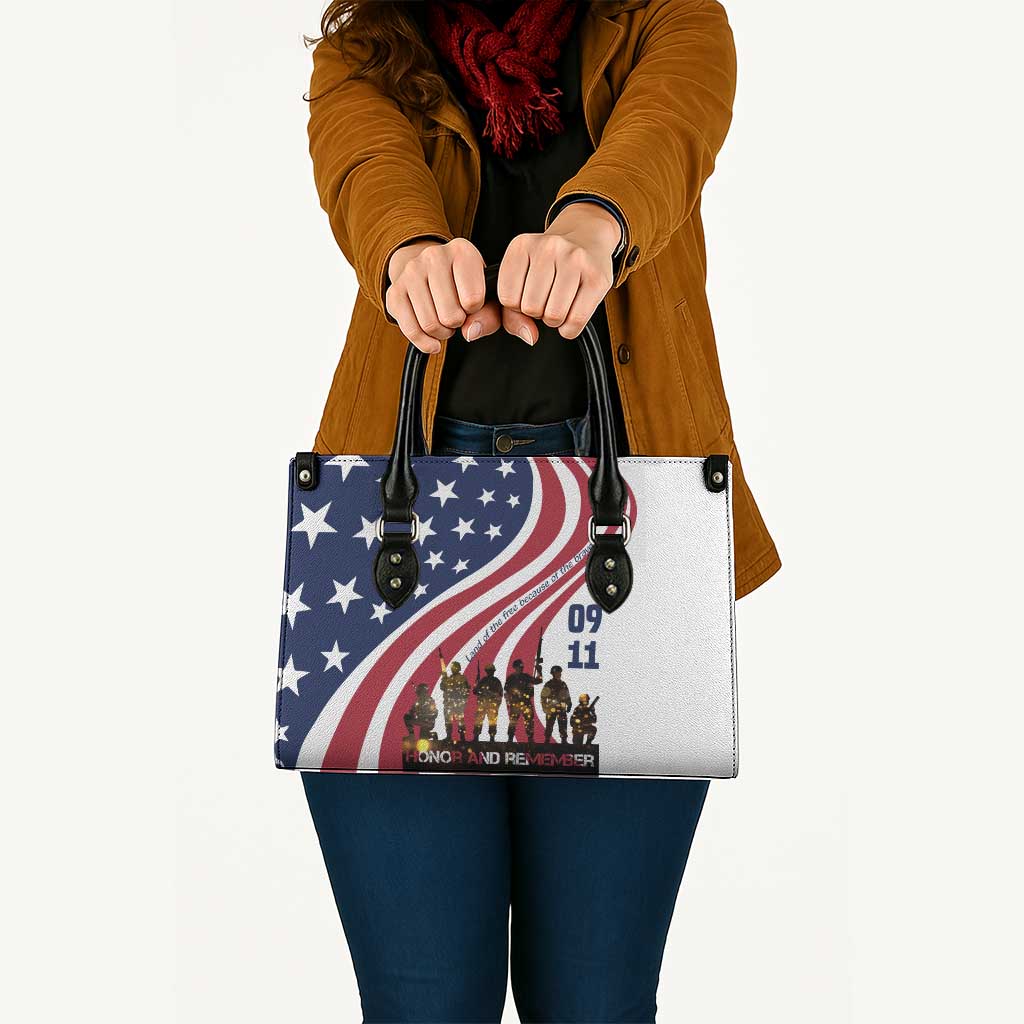 911 Memorial Leather Bag Patriot Day American Flag and Soldier Silhouette Honor and Remember - Wonder Print Shop