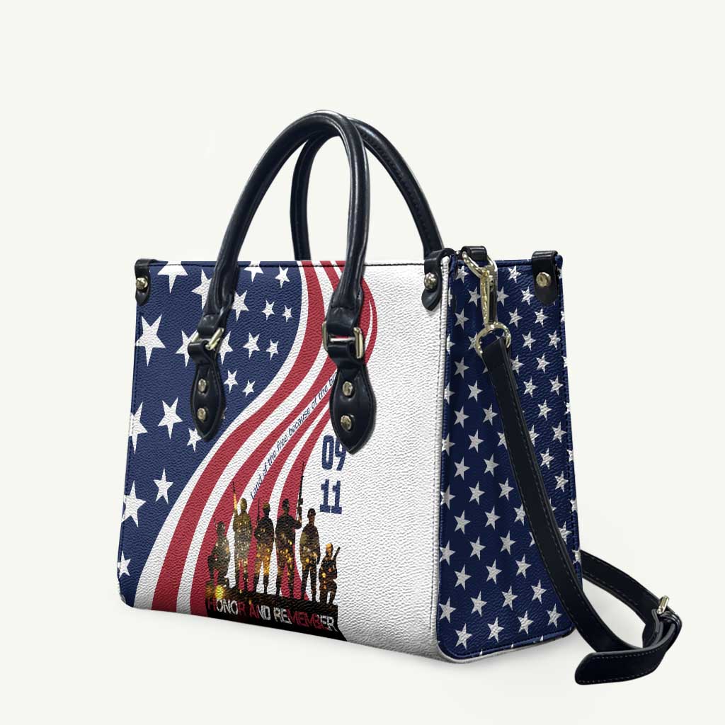 911 Memorial Leather Bag Patriot Day American Flag and Soldier Silhouette Honor and Remember - Wonder Print Shop