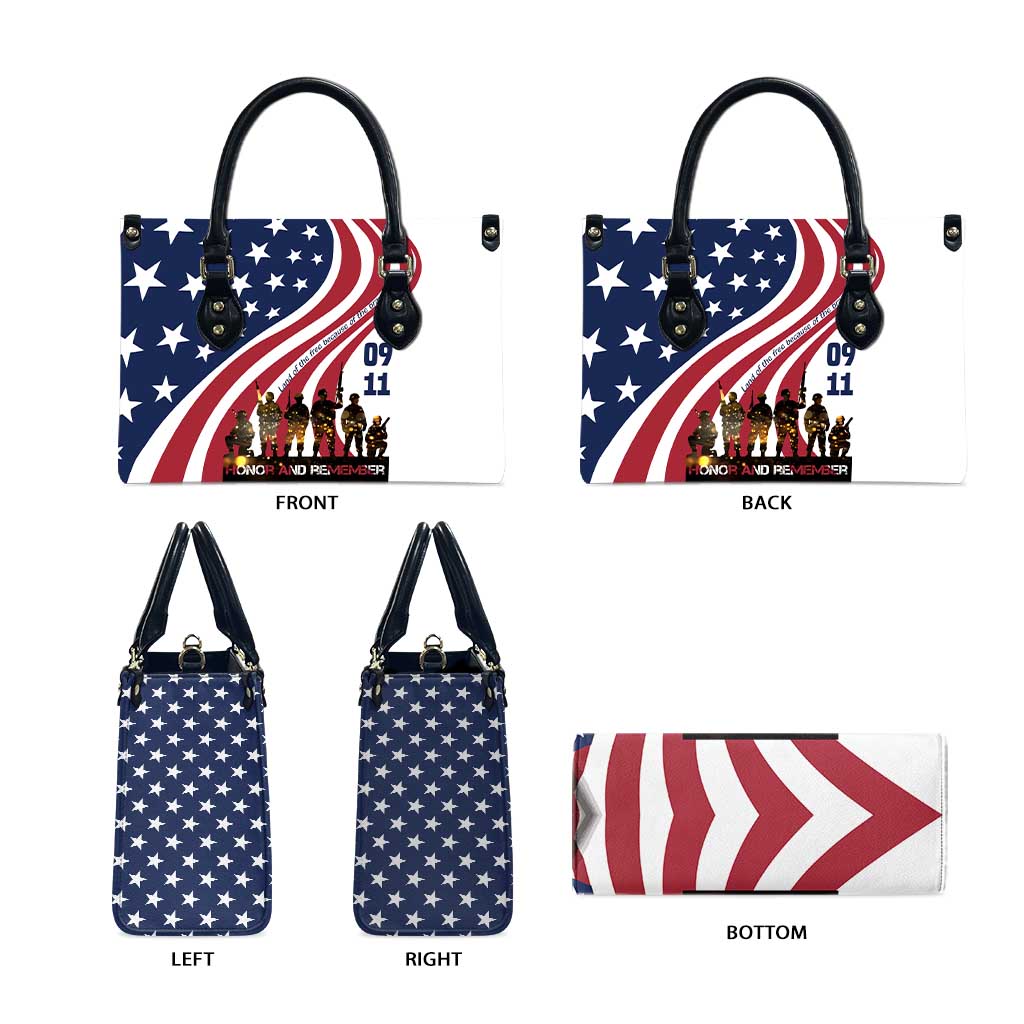 911 Memorial Leather Bag Patriot Day American Flag and Soldier Silhouette Honor and Remember - Wonder Print Shop