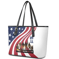 911 Memorial Leather Tote Bag Patriot Day American Flag and Soldier Silhouette Honor and Remember - Wonder Print Shop