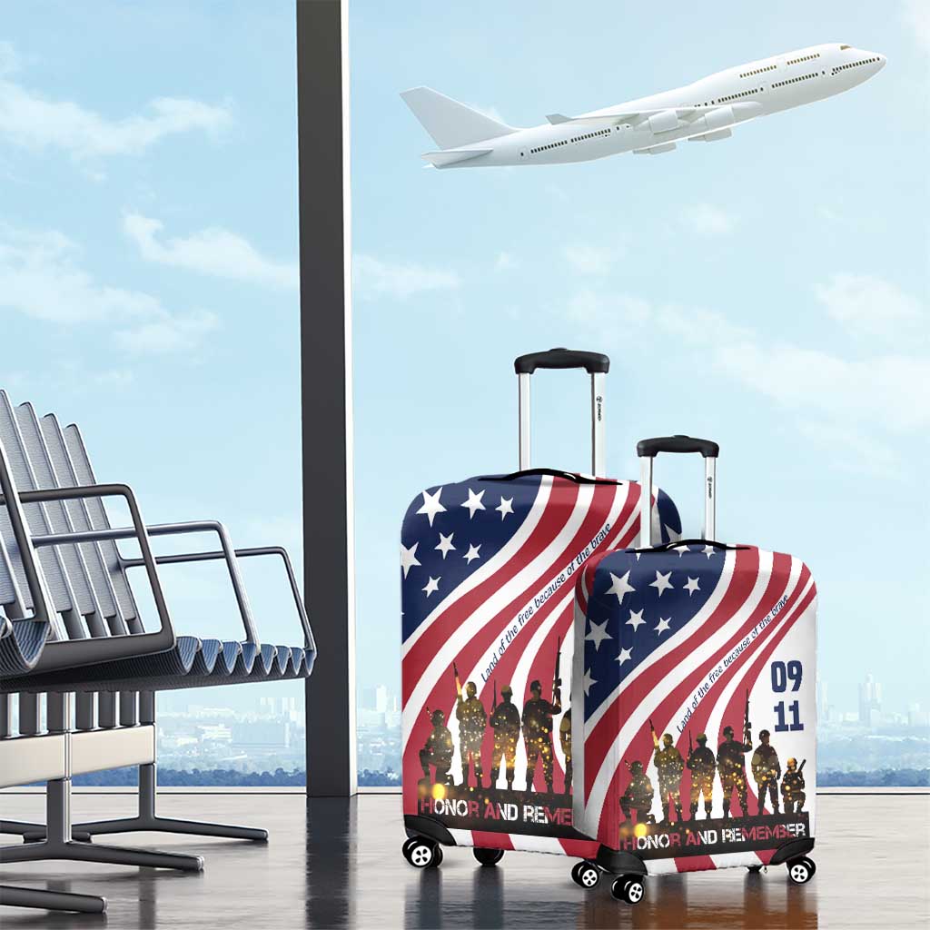 911 Memorial Luggage Cover Patriot Day American Flag and Soldier Silhouette Honor and Remember - Wonder Print Shop