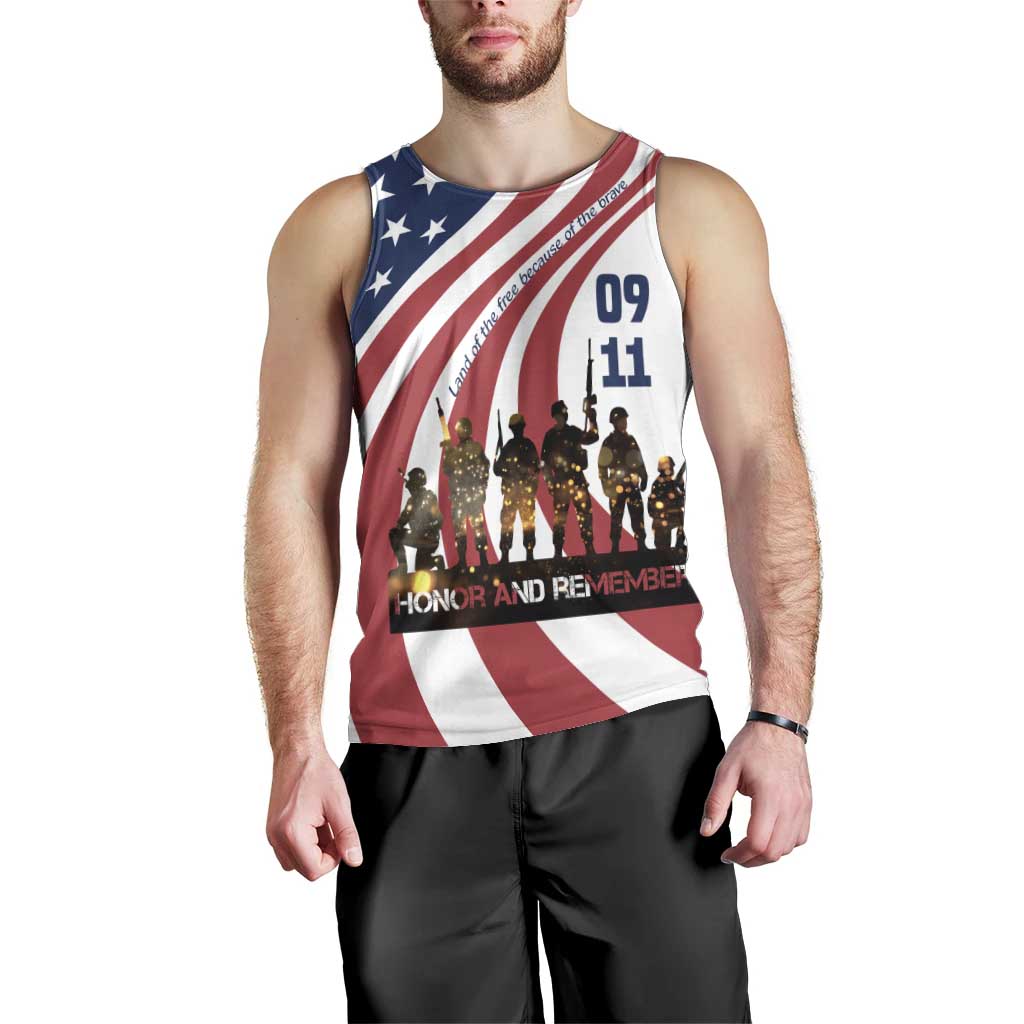 911 Memorial Men Tank Top Patriot Day American Flag and Soldier Silhouette Honor and Remember - Wonder Print Shop