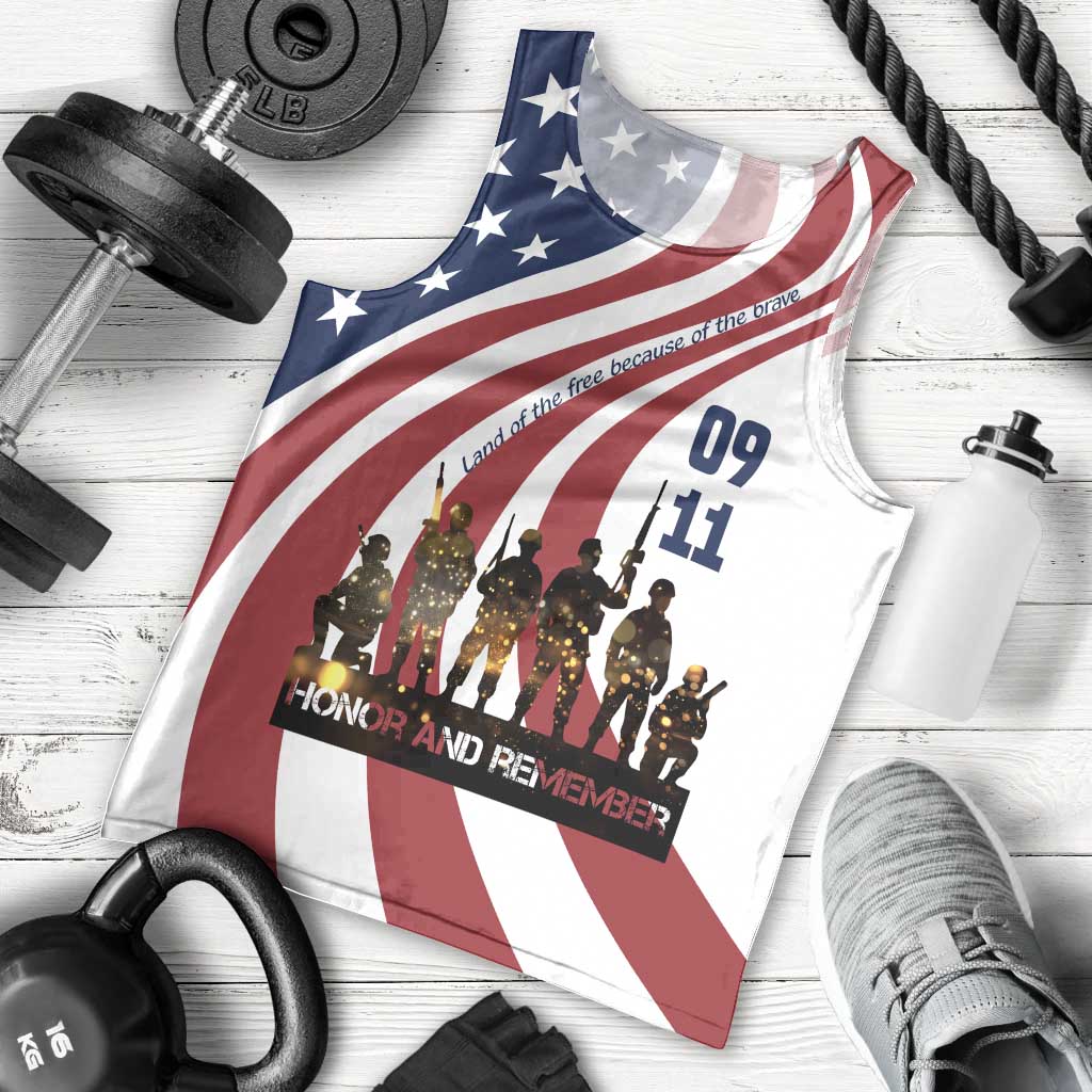 911 Memorial Men Tank Top Patriot Day American Flag and Soldier Silhouette Honor and Remember - Wonder Print Shop