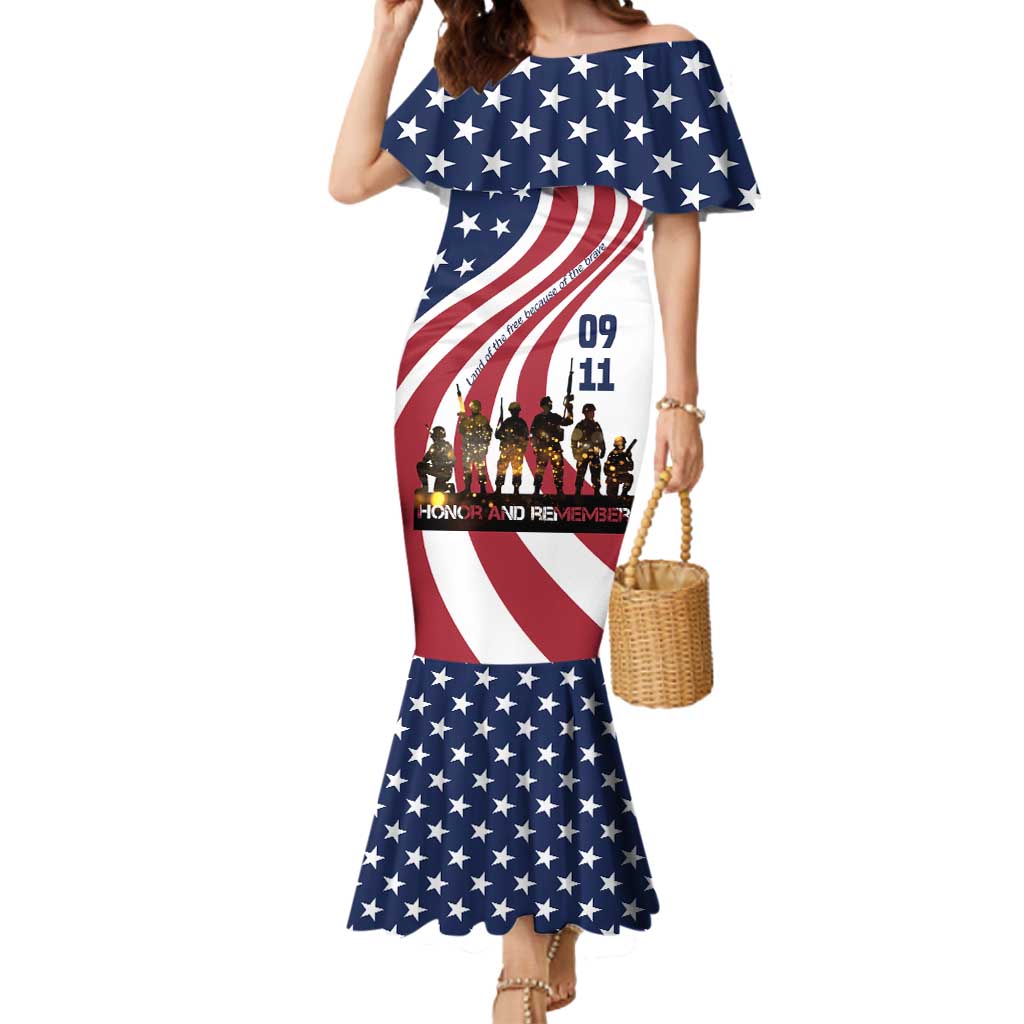 911 Memorial Mermaid Dress Patriot Day American Flag and Soldier Silhouette Honor and Remember - Wonder Print Shop