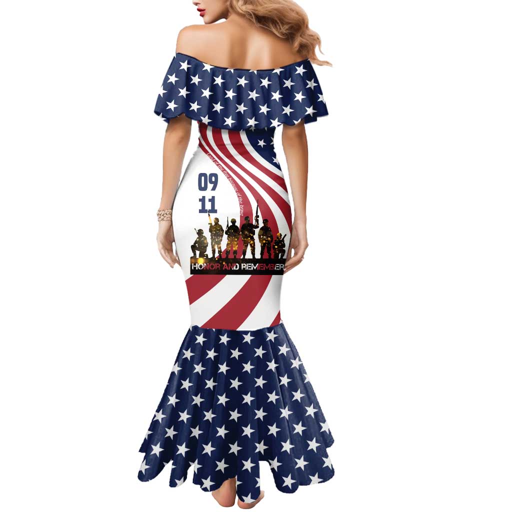 911 Memorial Mermaid Dress Patriot Day American Flag and Soldier Silhouette Honor and Remember - Wonder Print Shop