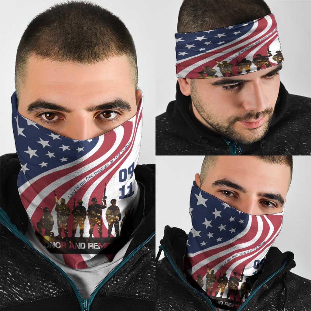 911 Memorial Neck Gaiter Patriot Day American Flag and Soldier Silhouette Honor and Remember TS04