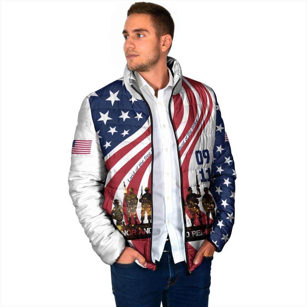 911 Memorial Padded Jacket Patriot Day American Flag and Soldier Silhouette Honor and Remember - Wonder Print Shop