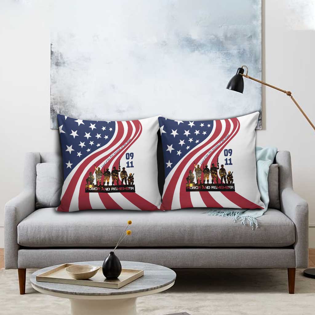 911 Memorial Pillow Cover Patriot Day American Flag and Soldier Silhouette Honor and Remember - Wonder Print Shop