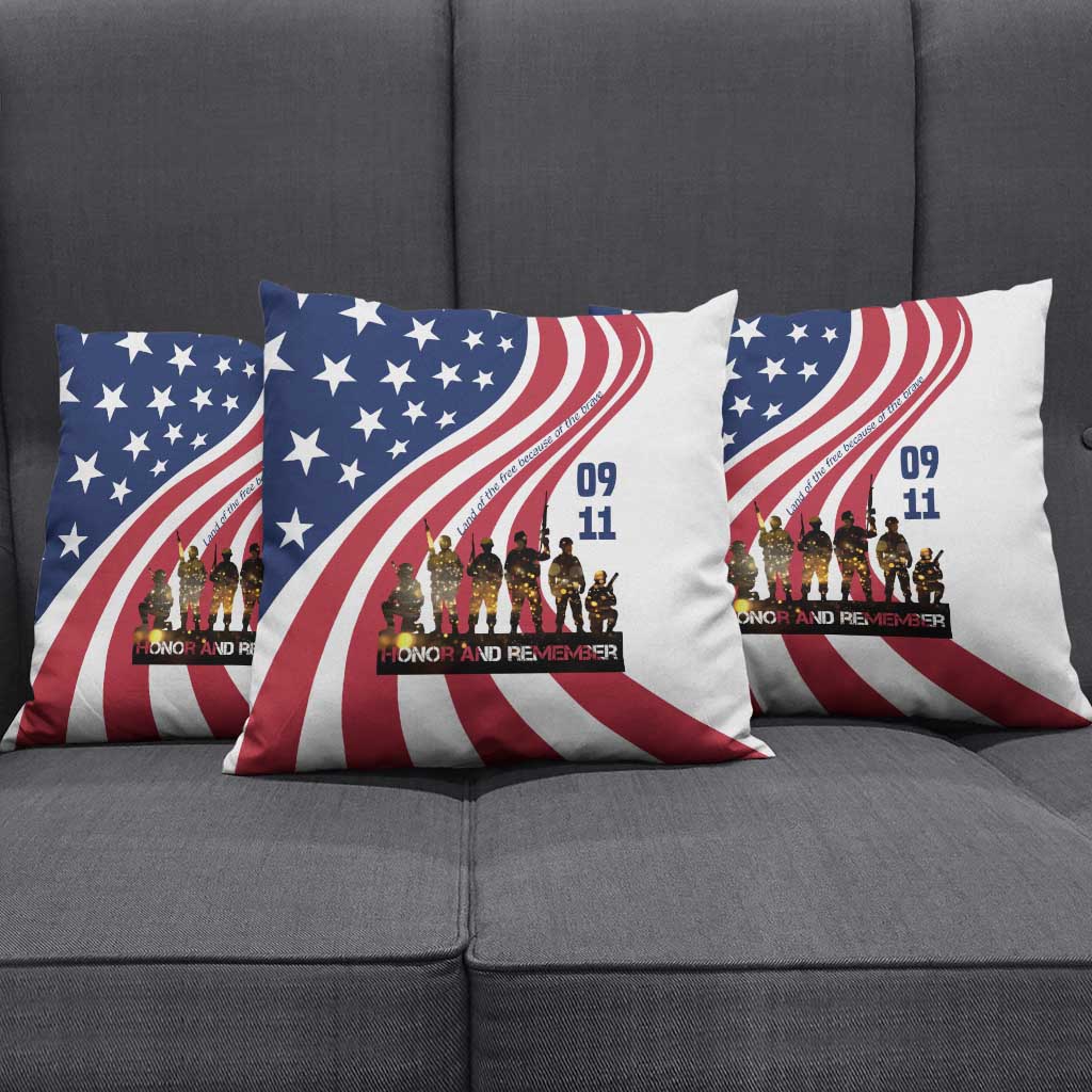 911 Memorial Pillow Cover Patriot Day American Flag and Soldier Silhouette Honor and Remember - Wonder Print Shop