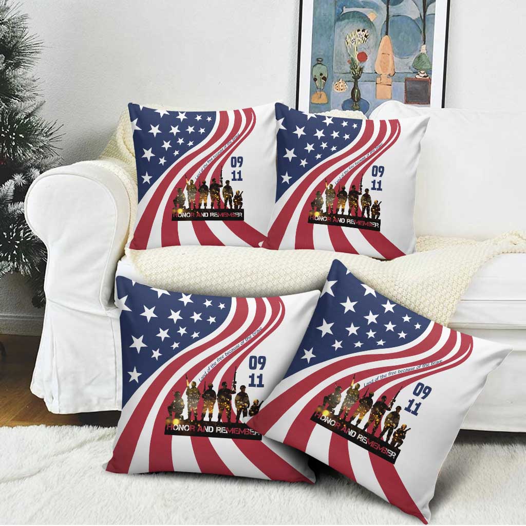 911 Memorial Pillow Cover Patriot Day American Flag and Soldier Silhouette Honor and Remember - Wonder Print Shop
