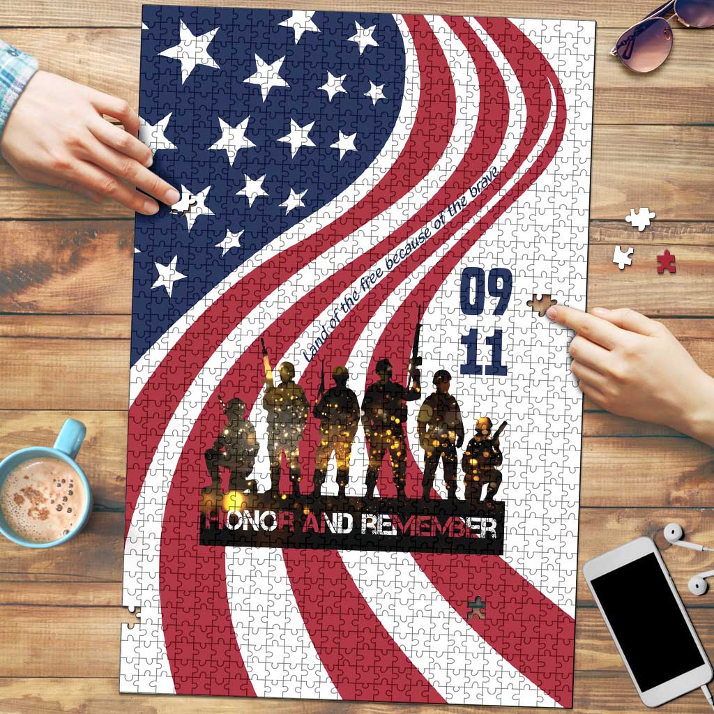 911 Memorial Puzzle Patriot Day American Flag and Soldier Silhouette Honor and Remember - Wonder Print Shop
