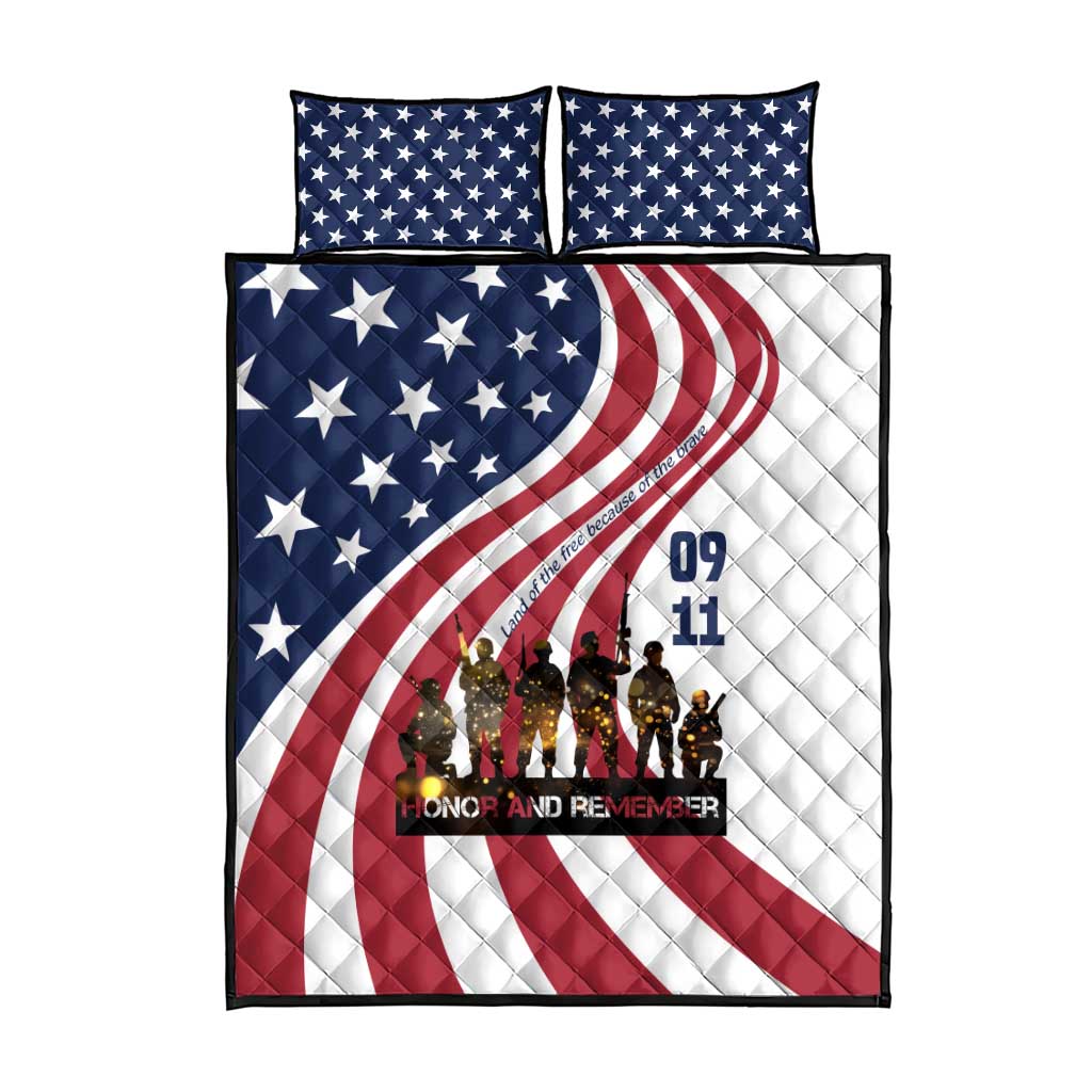 911 Memorial Quilt Bed Set Patriot Day American Flag and Soldier Silhouette Honor and Remember - Wonder Print Shop