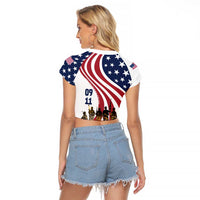 911 Memorial Raglan Cropped T Shirt Patriot Day American Flag and Soldier Silhouette Honor and Remember - Wonder Print Shop