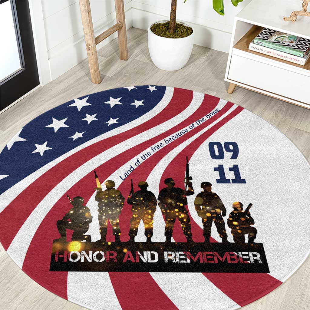911 Memorial Round Carpet Patriot Day American Flag and Soldier Silhouette Honor and Remember - Wonder Print Shop