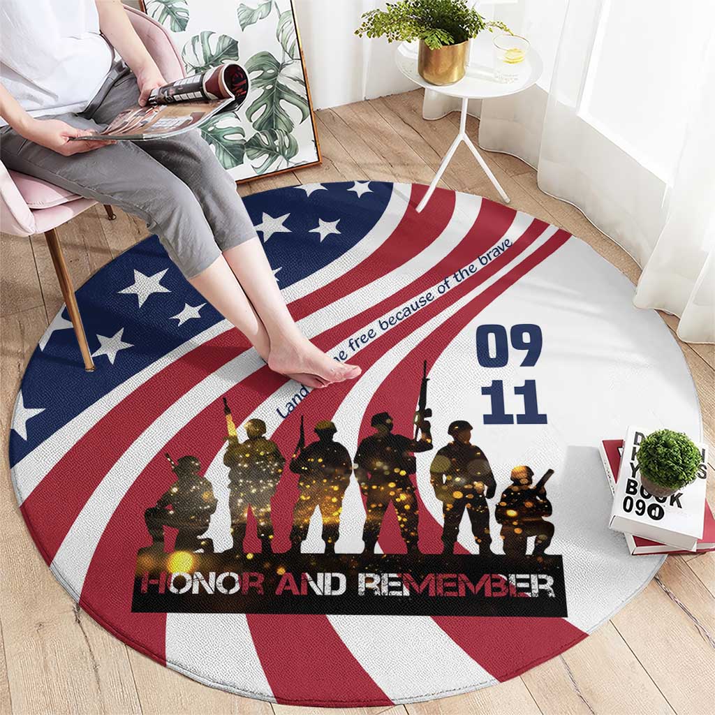911 Memorial Round Carpet Patriot Day American Flag and Soldier Silhouette Honor and Remember - Wonder Print Shop
