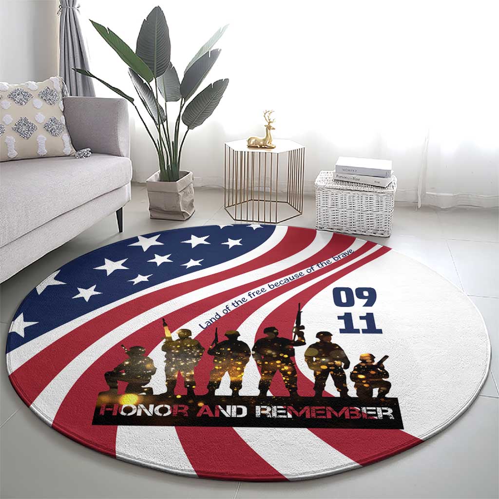 911 Memorial Round Carpet Patriot Day American Flag and Soldier Silhouette Honor and Remember - Wonder Print Shop