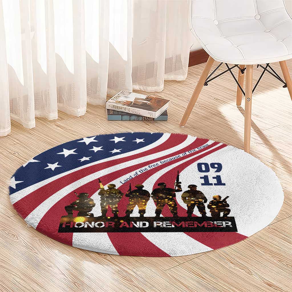 911 Memorial Round Carpet Patriot Day American Flag and Soldier Silhouette Honor and Remember - Wonder Print Shop