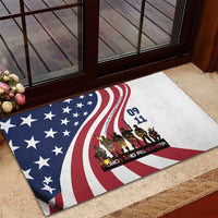 911 Memorial Rubber Doormat Patriot Day American Flag and Soldier Silhouette Honor and Remember - Wonder Print Shop