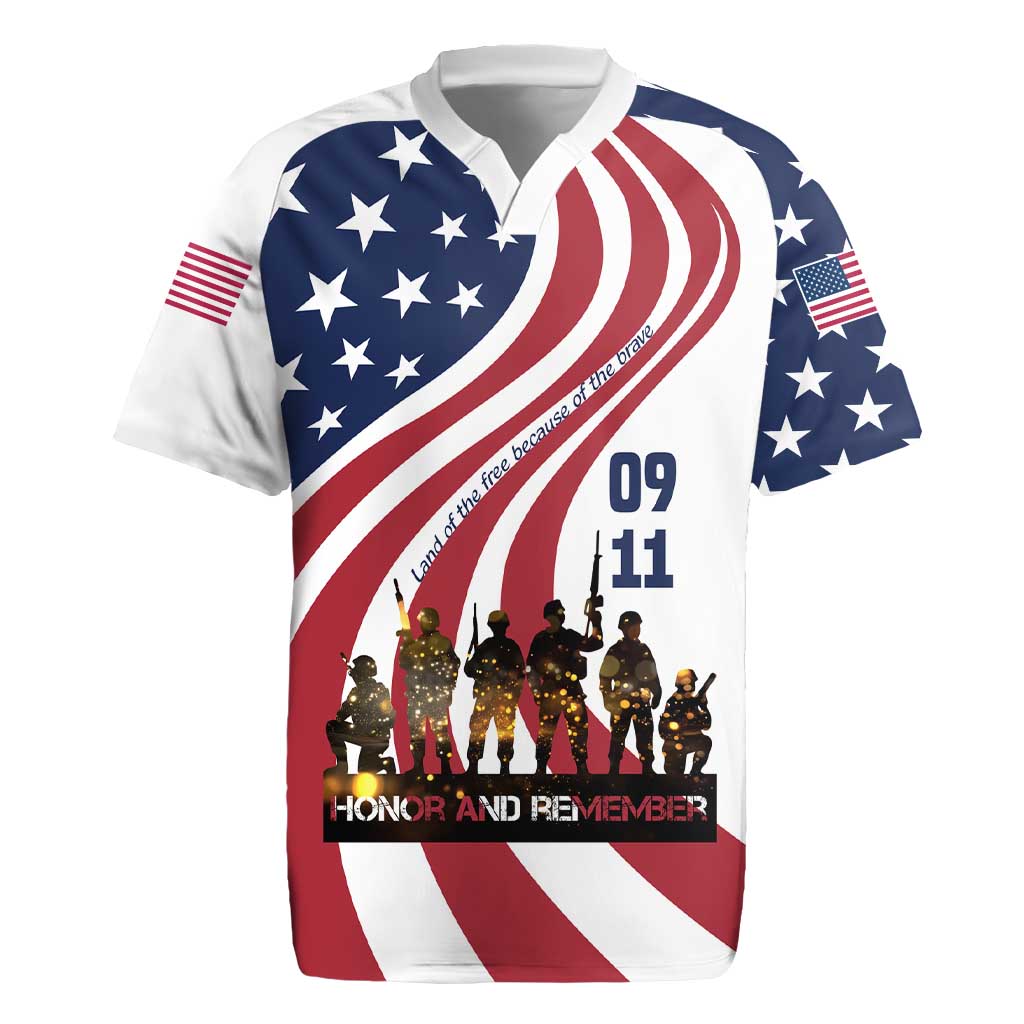 911 Memorial Rugby Jersey Patriot Day American Flag and Soldier Silhouette Honor and Remember - Wonder Print Shop