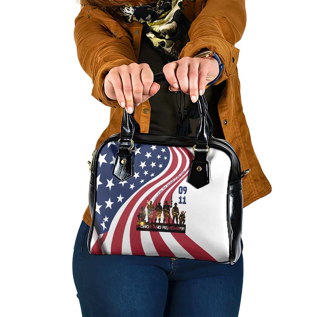 911 Memorial Shoulder Handbag Patriot Day American Flag and Soldier Silhouette Honor and Remember - Wonder Print Shop
