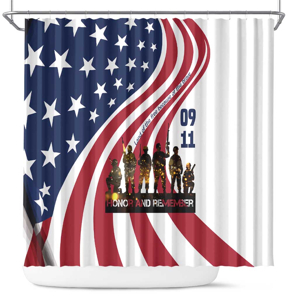 911 Memorial Shower Curtain Patriot Day American Flag and Soldier Silhouette Honor and Remember - Wonder Print Shop