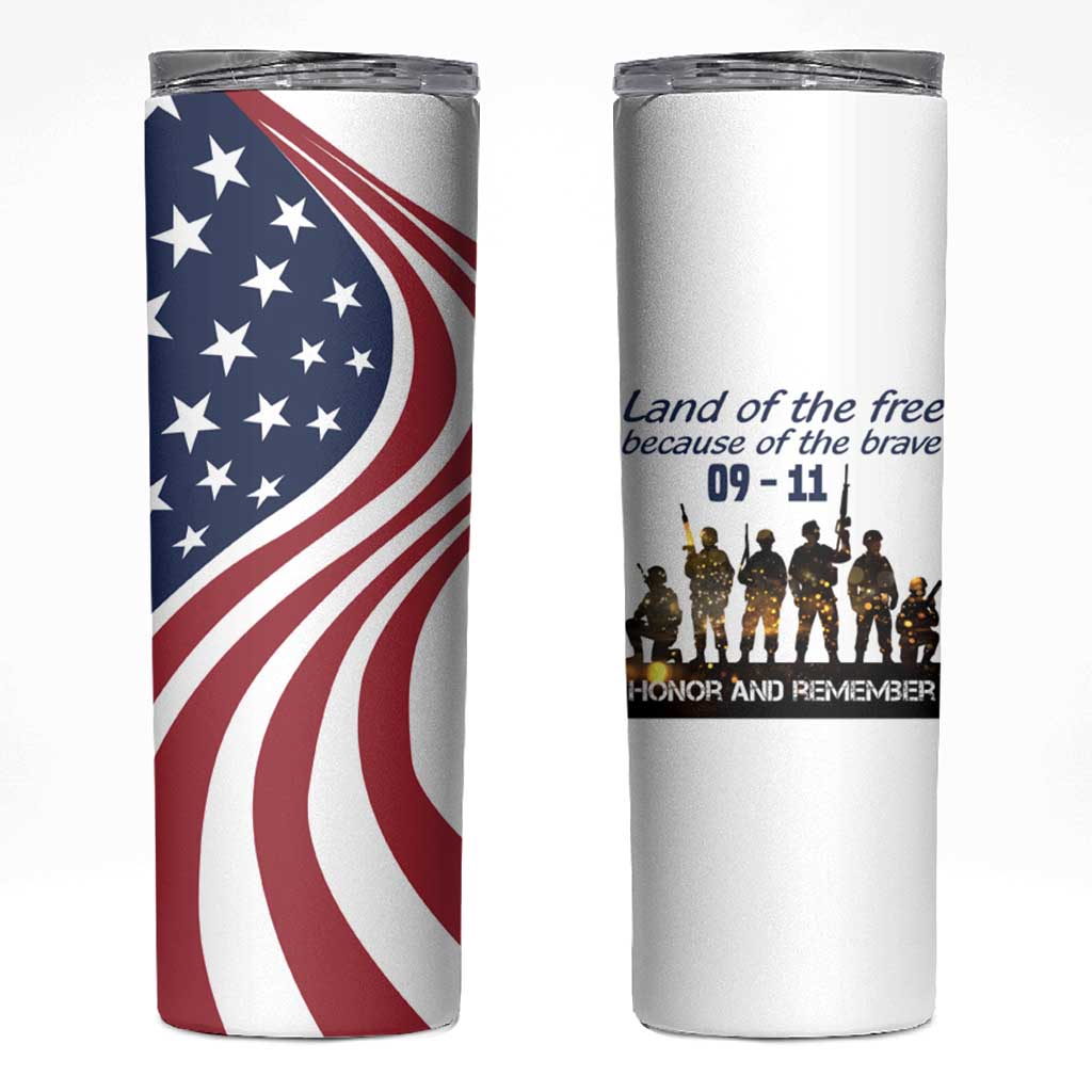 911 Memorial Skinny Tumbler Patriot Day American Flag and Soldier Silhouette Honor and Remember - Wonder Print Shop