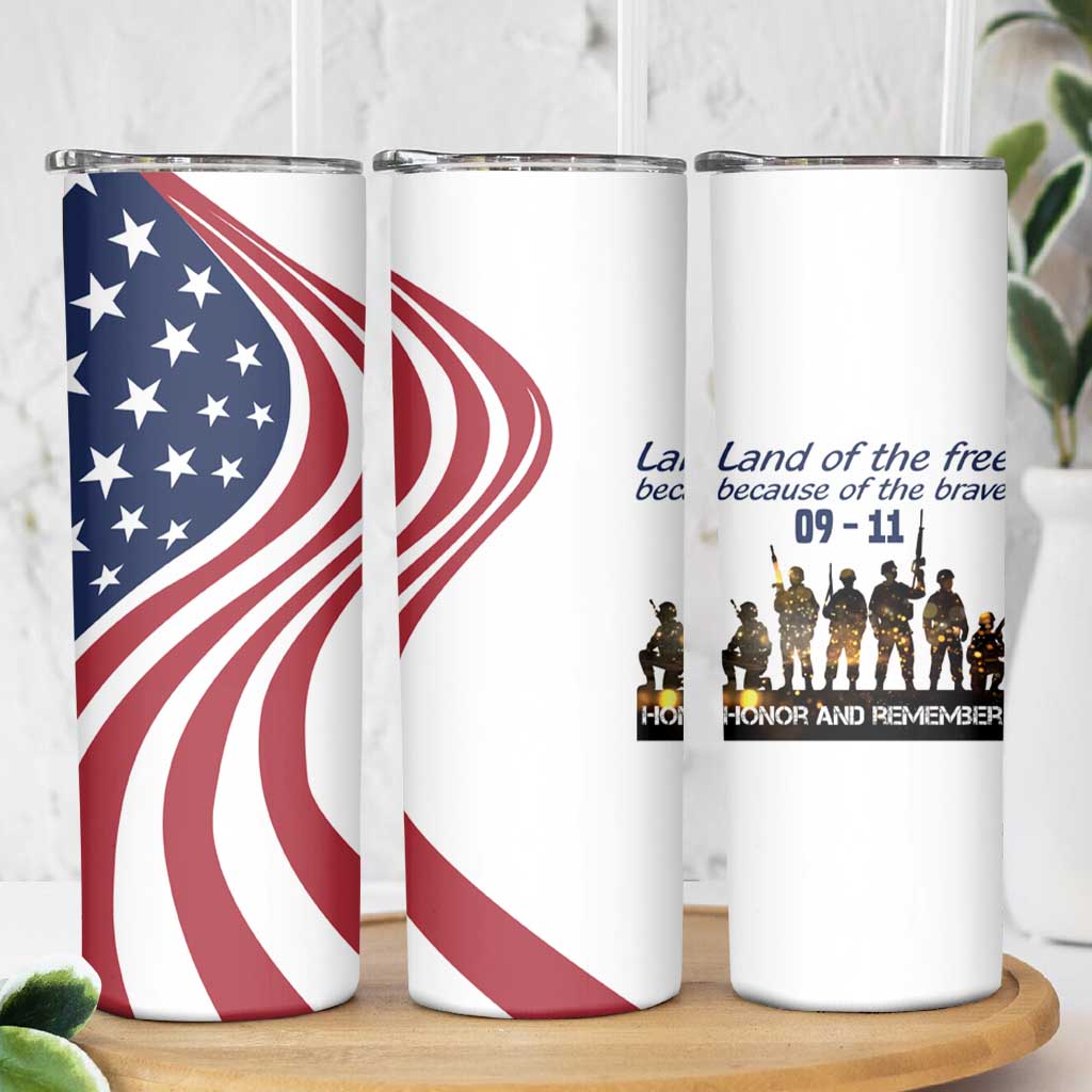 911 Memorial Skinny Tumbler Patriot Day American Flag and Soldier Silhouette Honor and Remember - Wonder Print Shop