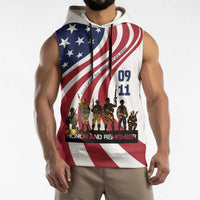 911 Memorial Sleeveless Hoodie Patriot Day American Flag and Soldier Silhouette Honor and Remember - Wonder Print Shop