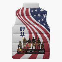 911 Memorial Sleeveless Puffer Jacket Patriot Day American Flag and Soldier Silhouette Honor and Remember - Wonder Print Shop