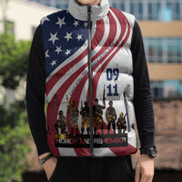 911 Memorial Sleeveless Puffer Jacket Patriot Day American Flag and Soldier Silhouette Honor and Remember - Wonder Print Shop
