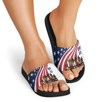 911 Memorial Slide Sandals Patriot Day American Flag and Soldier Silhouette Honor and Remember - Wonder Print Shop