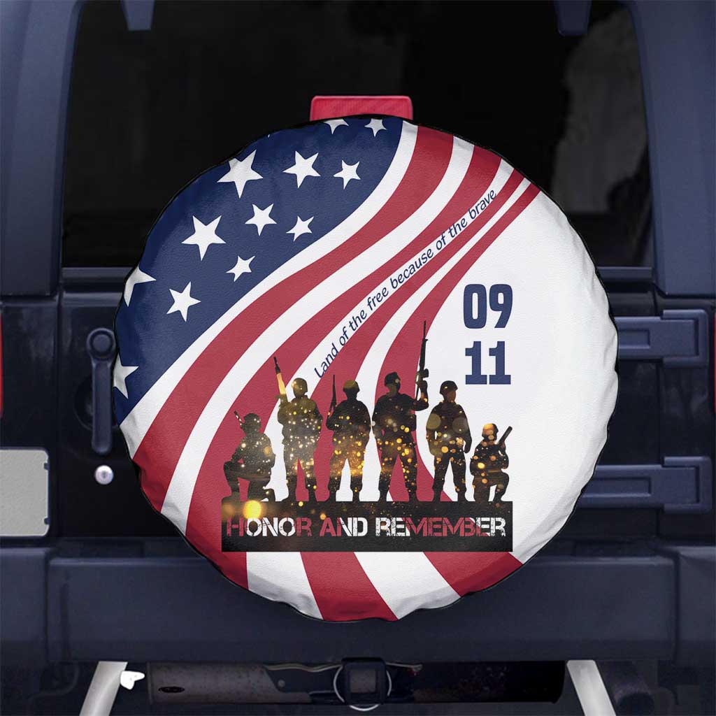 911 Memorial Spare Tire Cover Patriot Day American Flag and Soldier Silhouette Honor and Remember - Wonder Print Shop