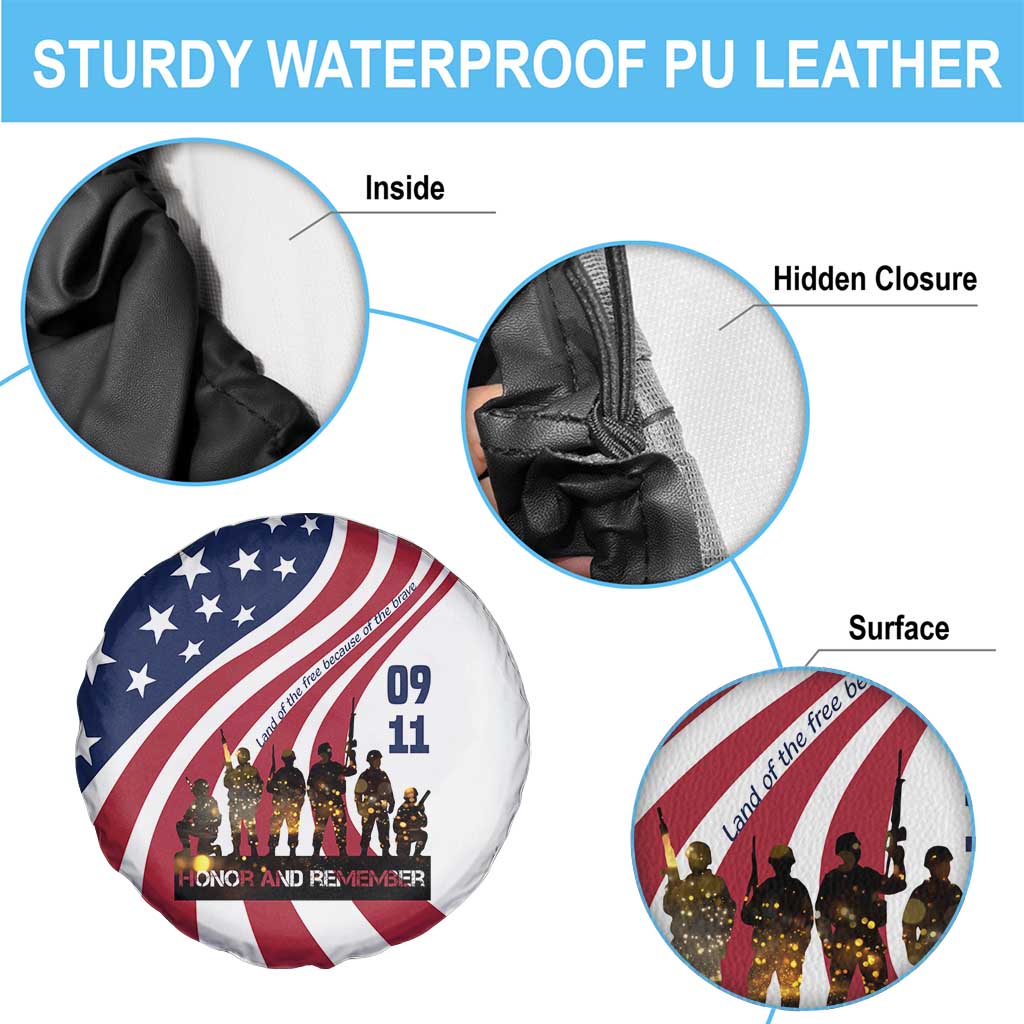 911 Memorial Spare Tire Cover Patriot Day American Flag and Soldier Silhouette Honor and Remember - Wonder Print Shop