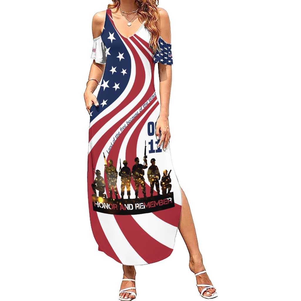 911 Memorial Summer Maxi Dress Patriot Day American Flag and Soldier Silhouette Honor and Remember - Wonder Print Shop