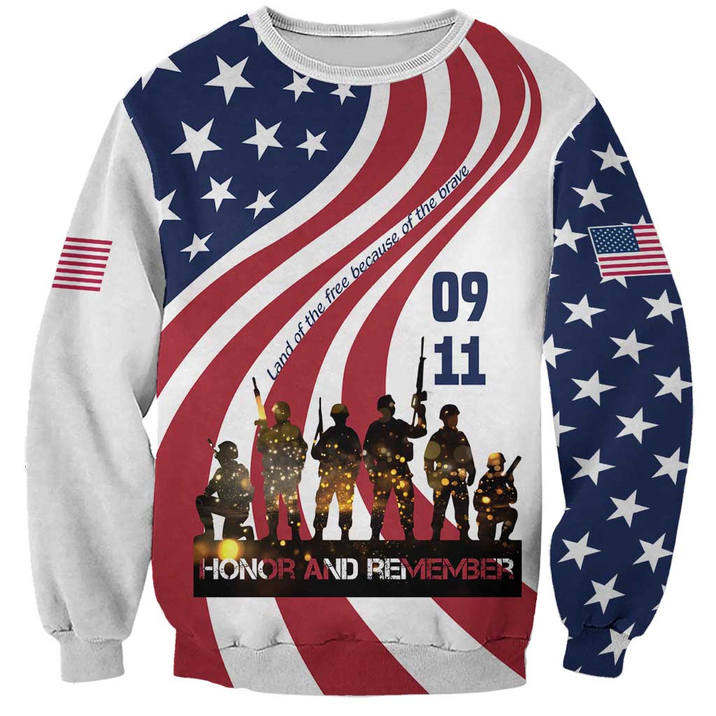 911 Memorial Sweatshirt Patriot Day American Flag and Soldier Silhouette Honor and Remember - Wonder Print Shop