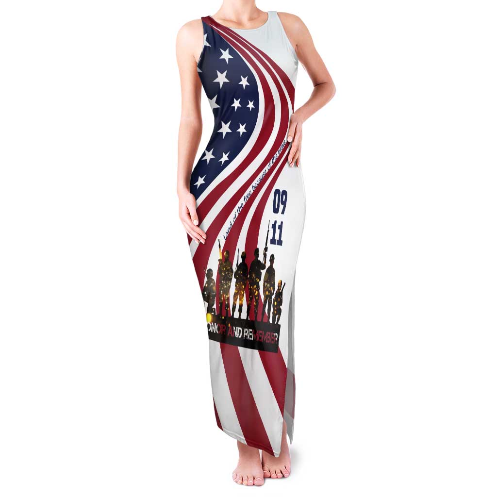 911 Memorial Tank Maxi Dress Patriot Day American Flag and Soldier Silhouette Honor and Remember - Wonder Print Shop