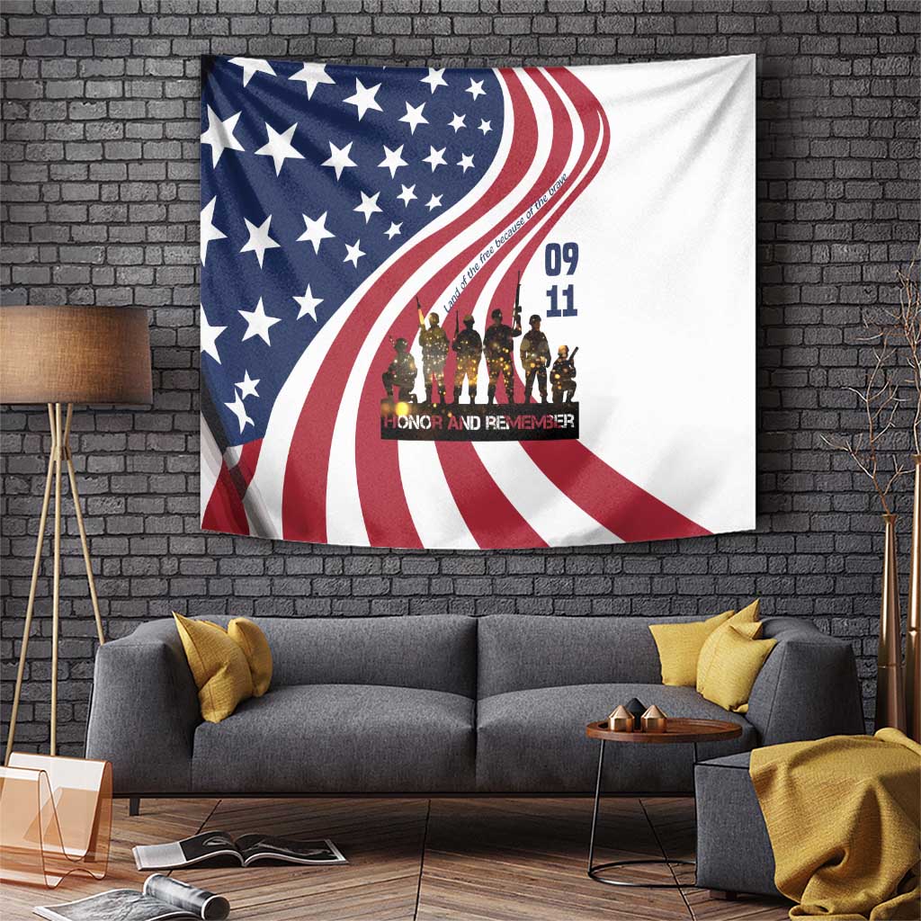 911 Memorial Tapestry Patriot Day American Flag and Soldier Silhouette Honor and Remember - Wonder Print Shop