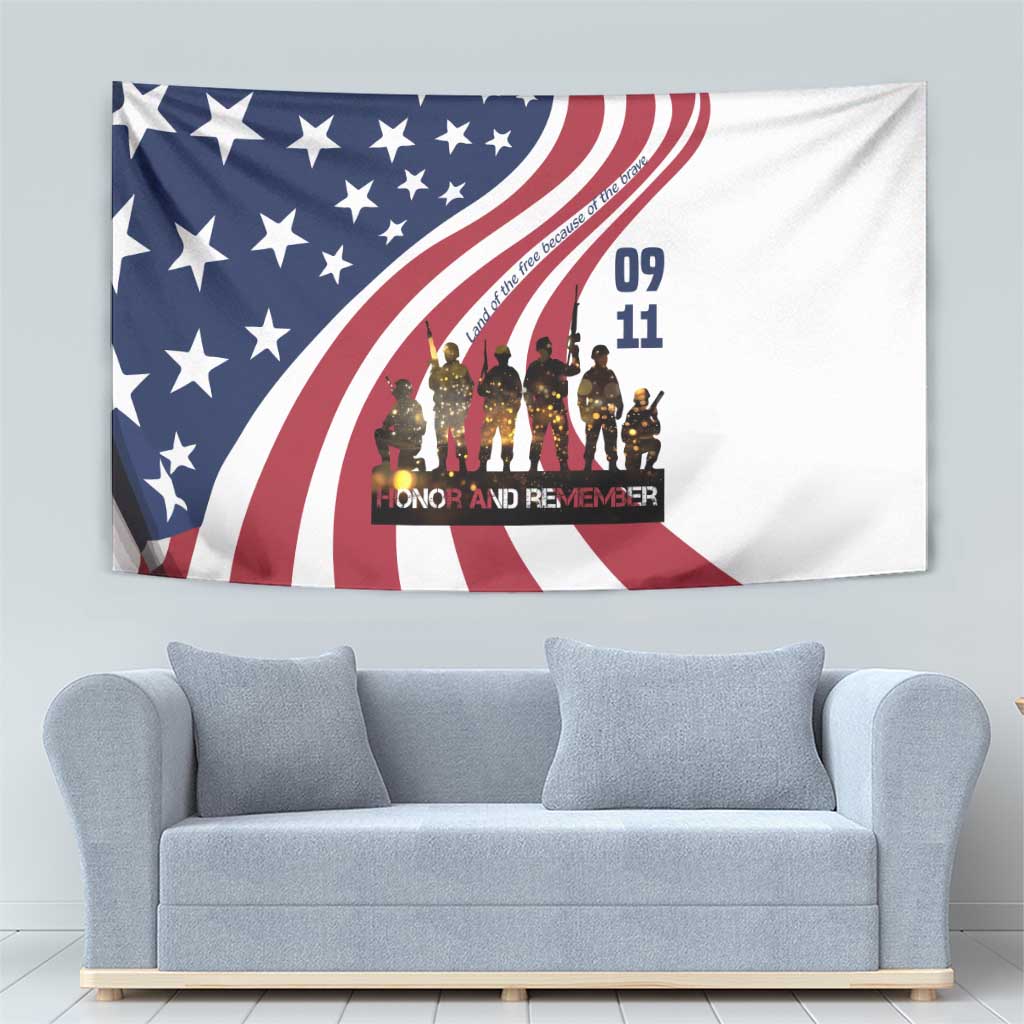 911 Memorial Tapestry Patriot Day American Flag and Soldier Silhouette Honor and Remember - Wonder Print Shop