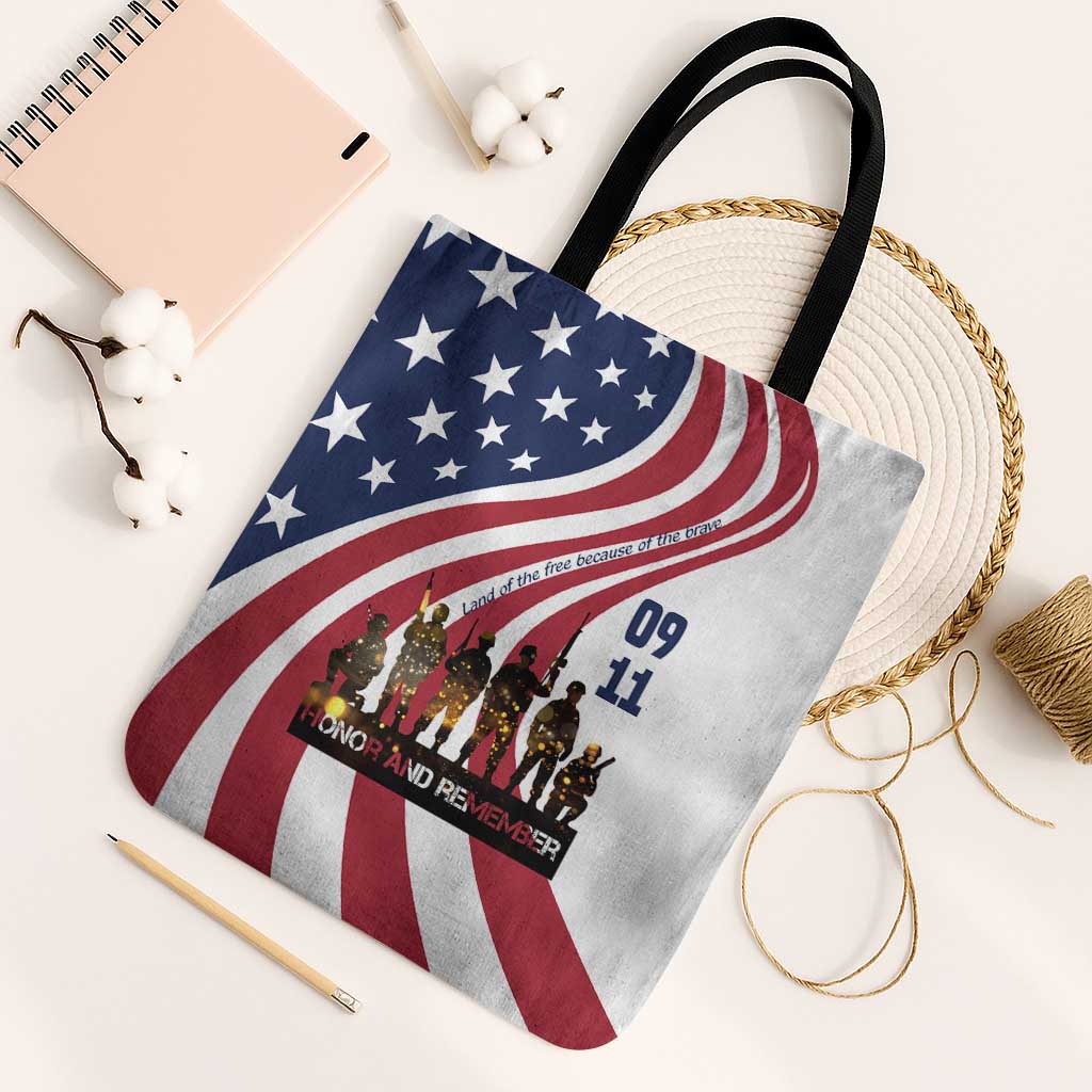 911 Memorial Tote Bag Patriot Day American Flag and Soldier Silhouette Honor and Remember - Wonder Print Shop