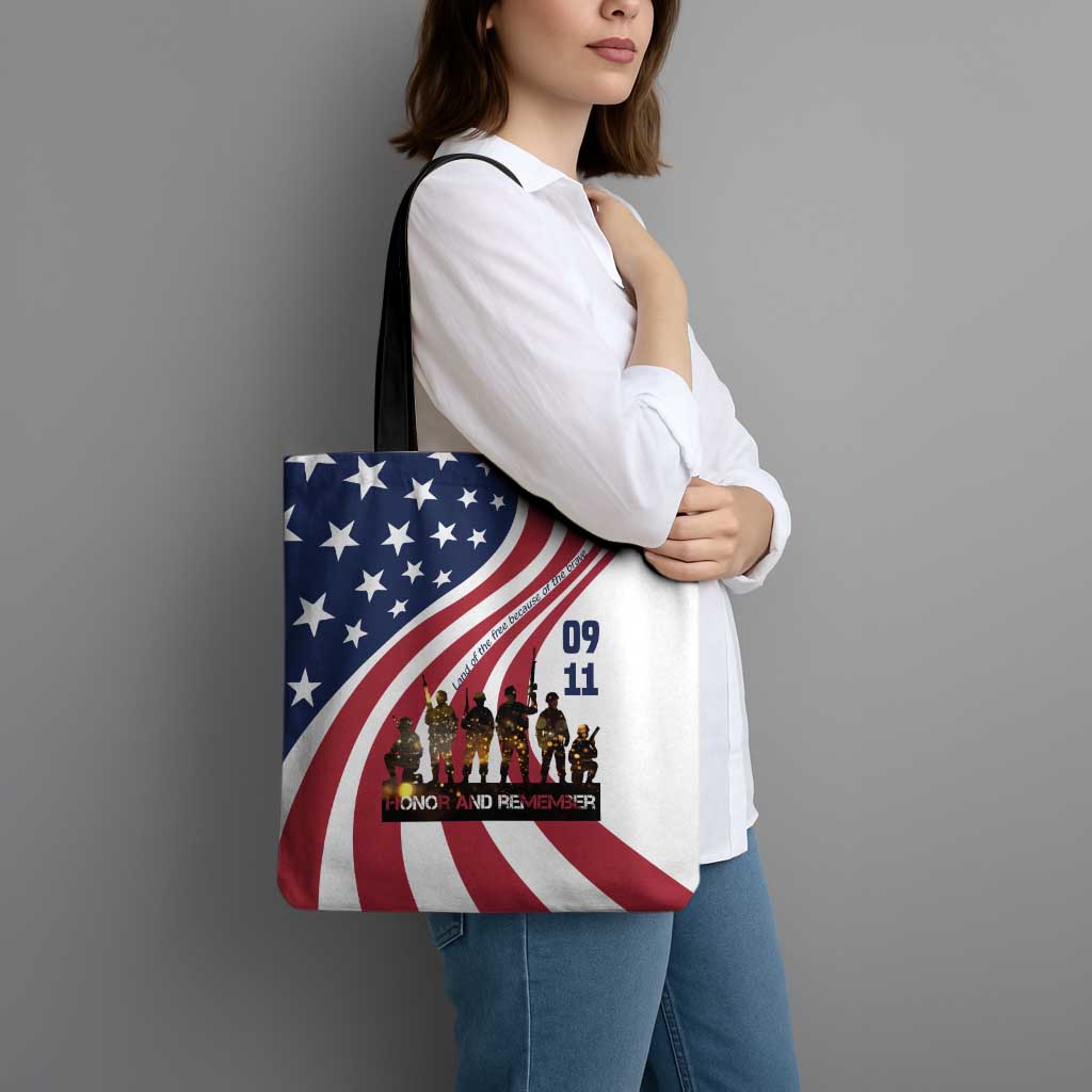 911 Memorial Tote Bag Patriot Day American Flag and Soldier Silhouette Honor and Remember - Wonder Print Shop